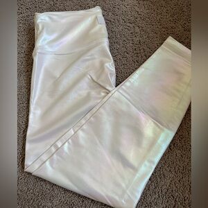 White metallic leggings